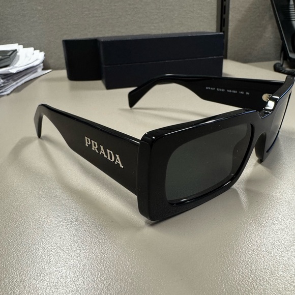 Prada Glossy PR A07S - Black Rectangular Sunglasses - Picture 1 of 12